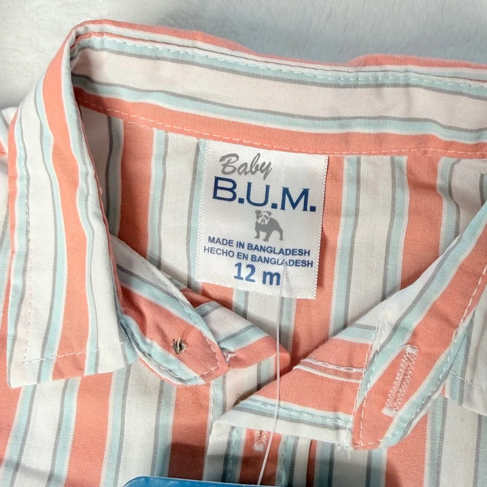 Baby BUM Equipment 12M Striped Button Down Shirt‎ and Khaki Pants 2pc Set NEW